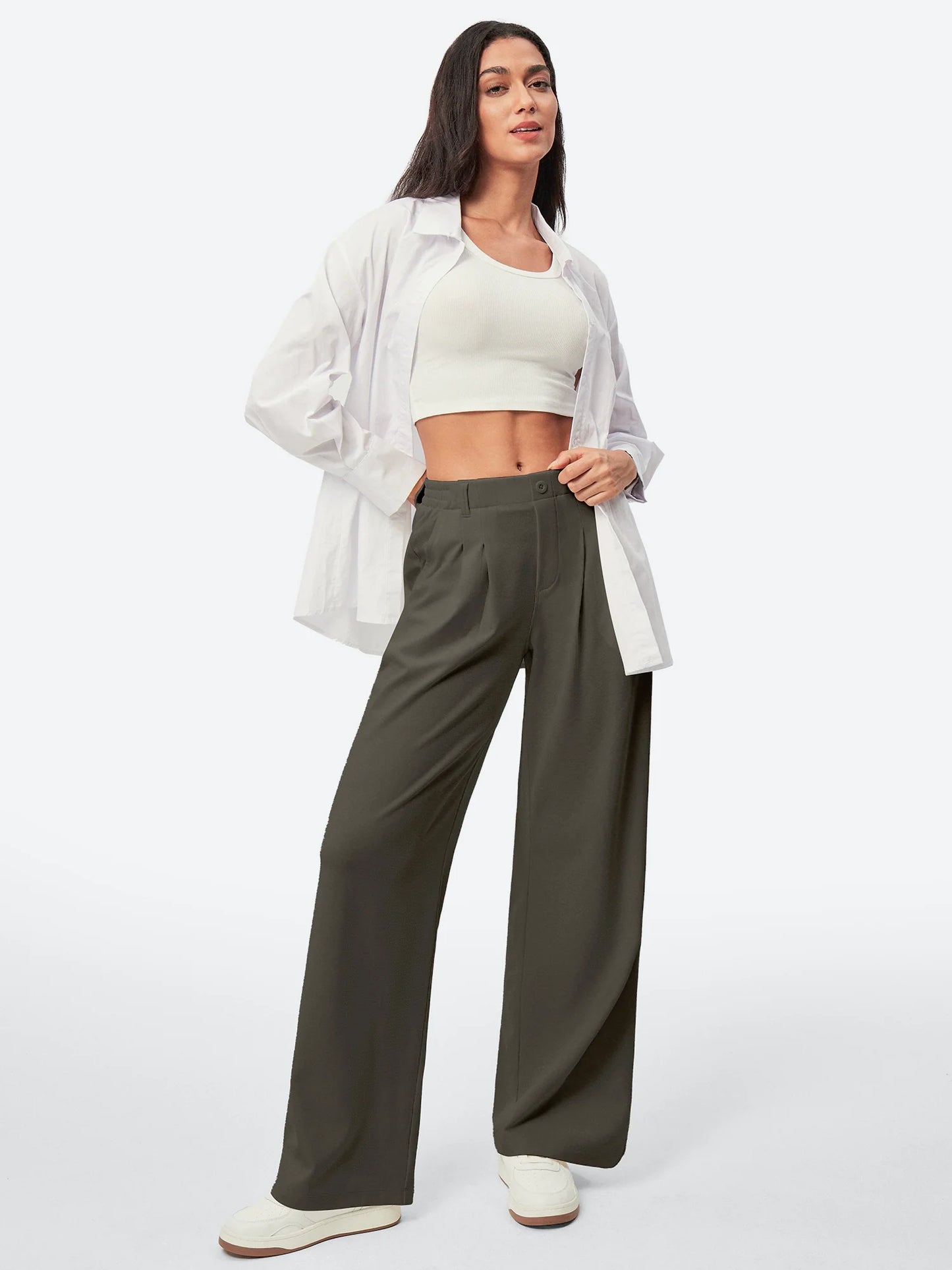 I YOGA High Waisted Waffle Wide Leg Work Pants