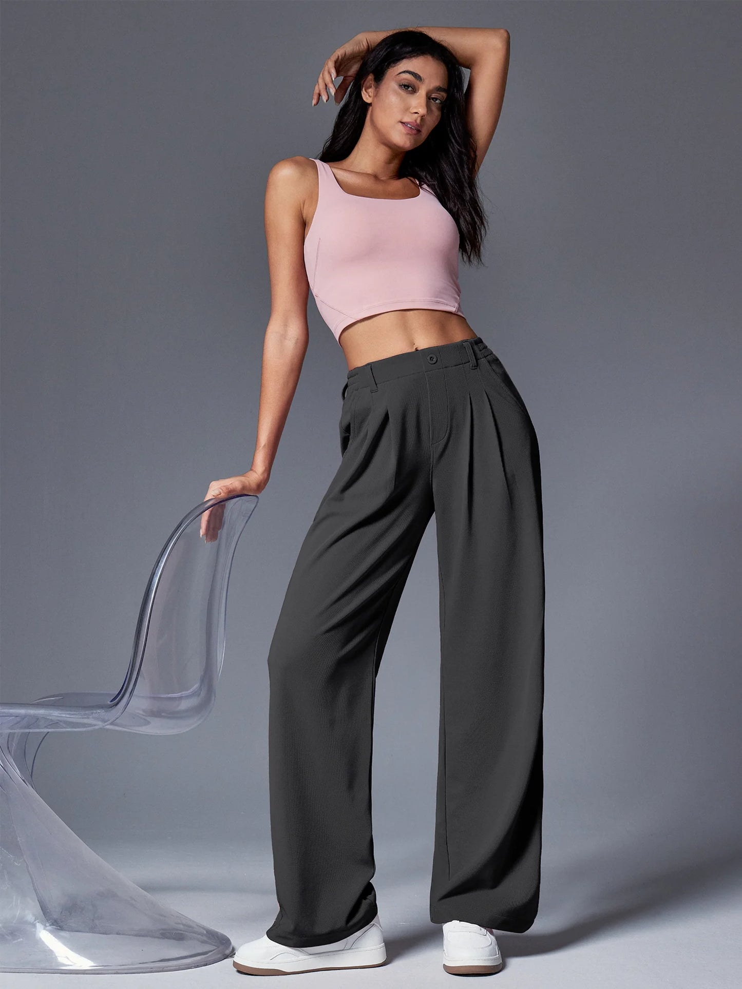 I YOGA High Waisted Waffle Wide Leg Work Pants