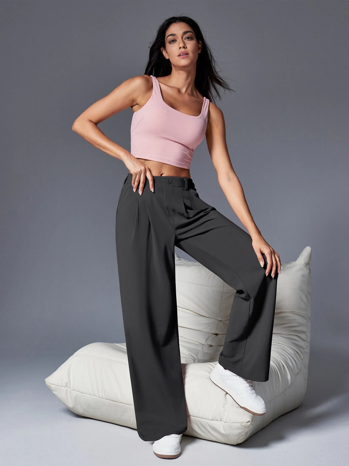 I YOGA High Waisted Waffle Wide Leg Work Pants