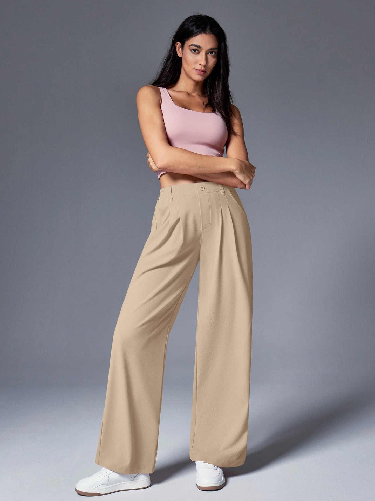 I YOGA High Waisted Waffle Wide Leg Work Pants