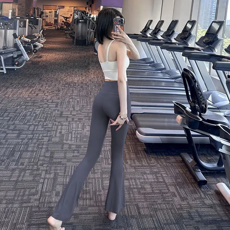 I YOGA High Waist Hip Peach Buttocks Tight Trousers Summer Women Solid Elastic Force Bodybuilding Lifting Buttocks Micro La Trousers