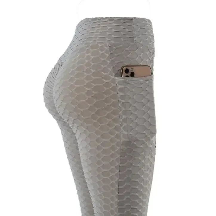 I YOGA High-waisted Bubble Butt Sports Leggings Cross-border Honeycomb Tightening Solid Color Pocket Fitness Trousers Yoga Pants