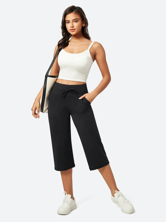 I YOGA High Waist Wide Leg Capris With Pockets