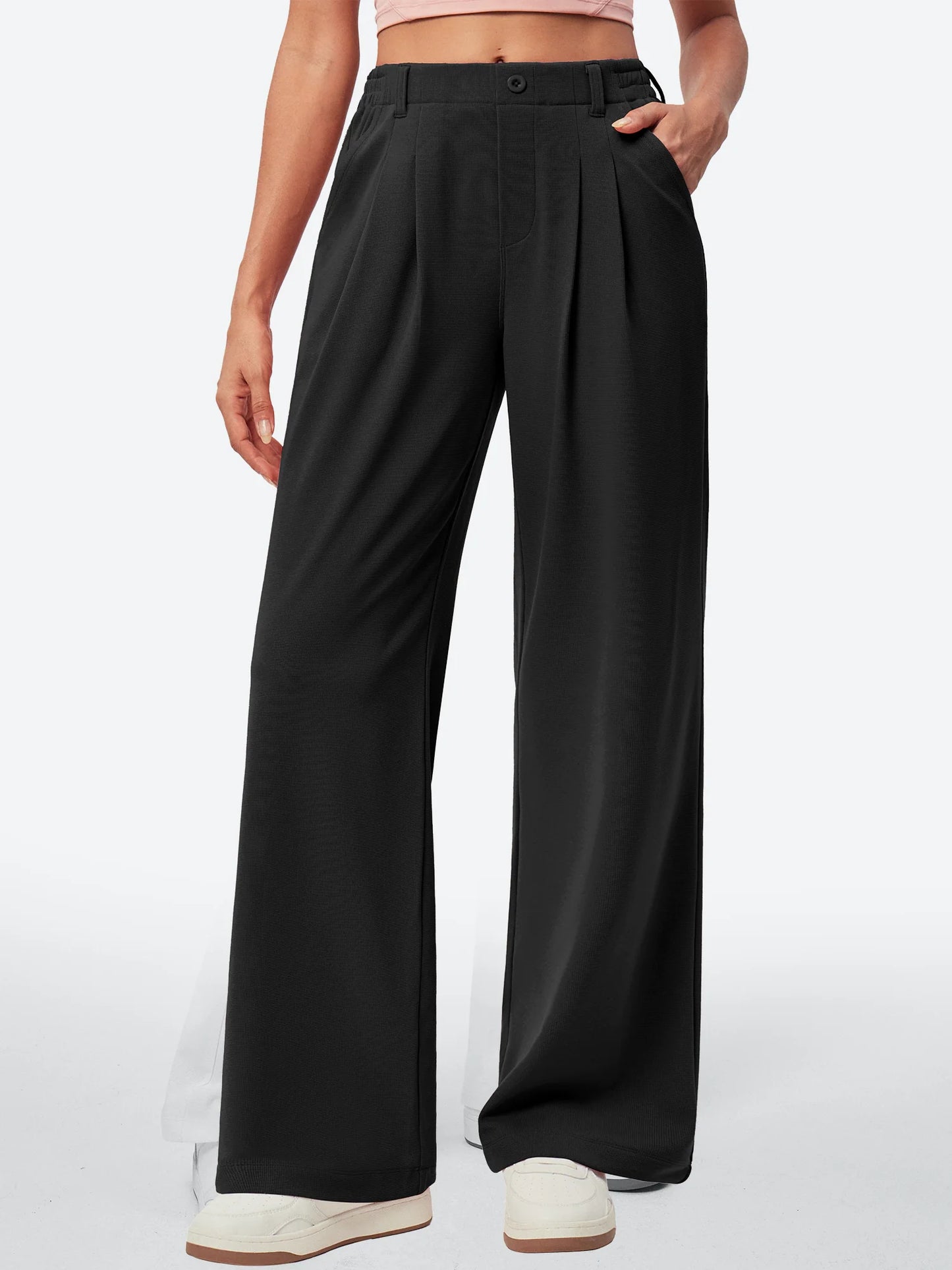 I YOGA High Waisted Waffle Wide Leg Work Pants