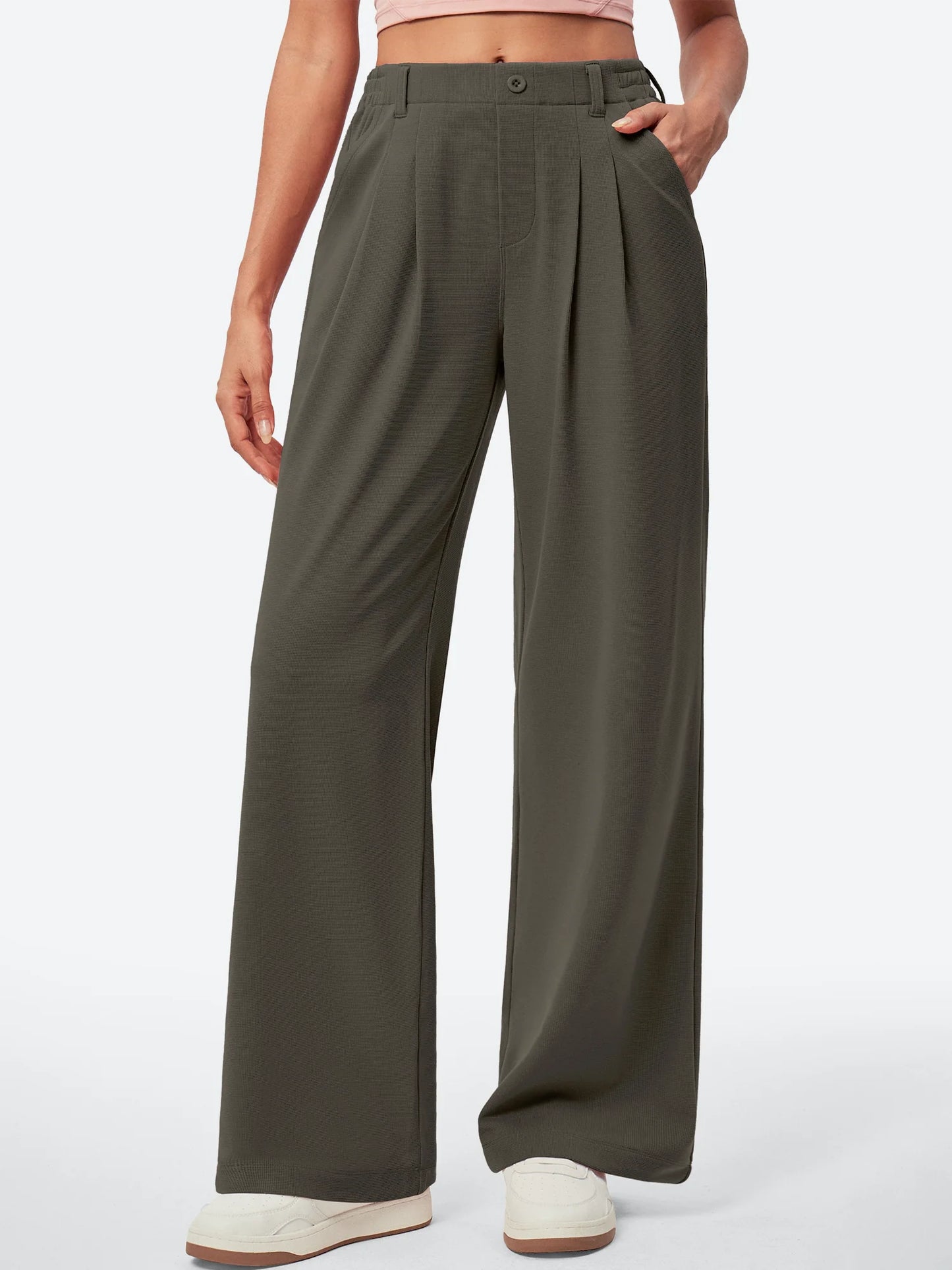 I YOGA High Waisted Waffle Wide Leg Work Pants