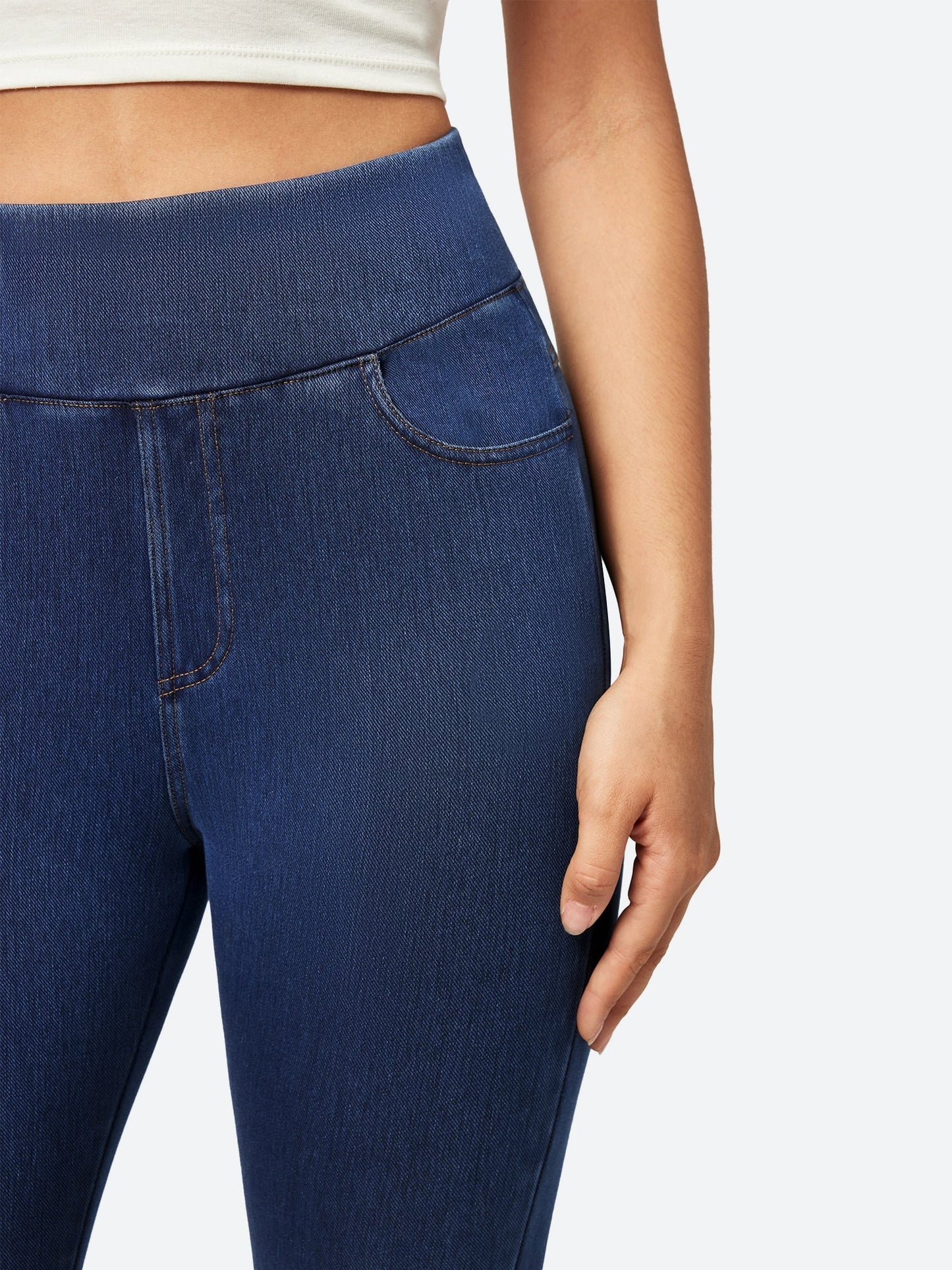 High Waisted Pull On Capri Jeans Dark Blue