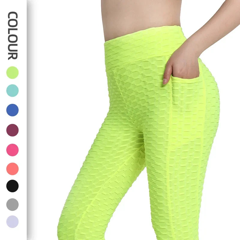 I YOGA High-waisted Bubble Butt Sports Leggings Cross-border Honeycomb Tightening Solid Color Pocket Fitness Trousers Yoga Pants