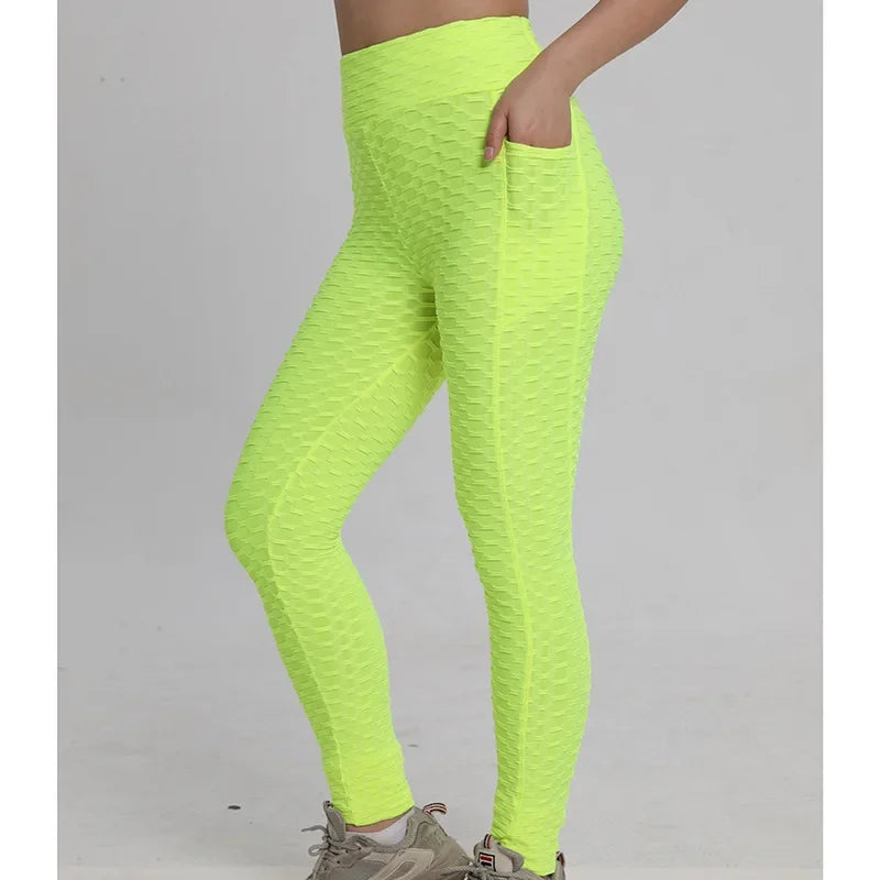I YOGA High-waisted Bubble Butt Sports Leggings Cross-border Honeycomb Tightening Solid Color Pocket Fitness Trousers Yoga Pants