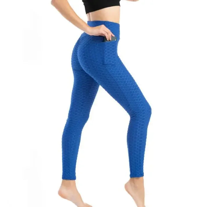 I YOGA High-waisted Bubble Butt Sports Leggings Cross-border Honeycomb Tightening Solid Color Pocket Fitness Trousers Yoga Pants