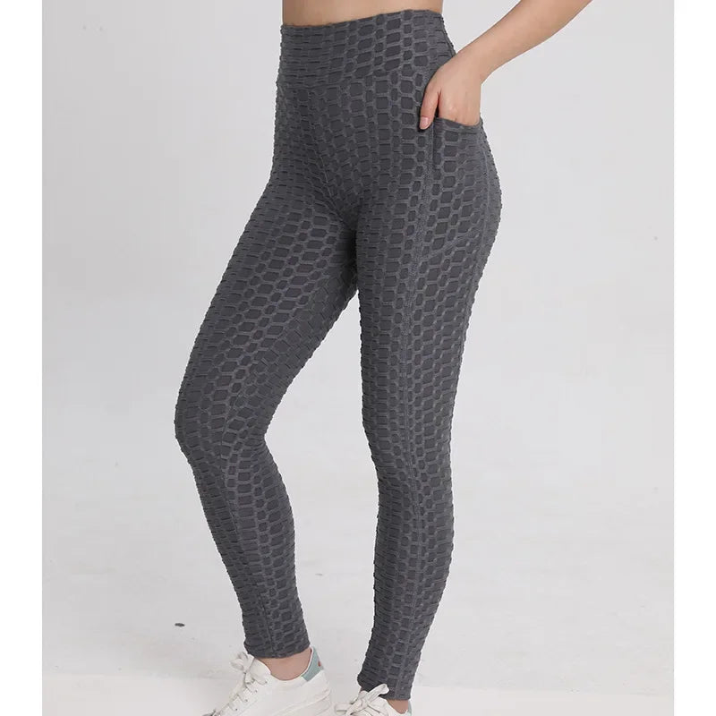 I YOGA High-waisted Bubble Butt Sports Leggings Cross-border Honeycomb Tightening Solid Color Pocket Fitness Trousers Yoga Pants