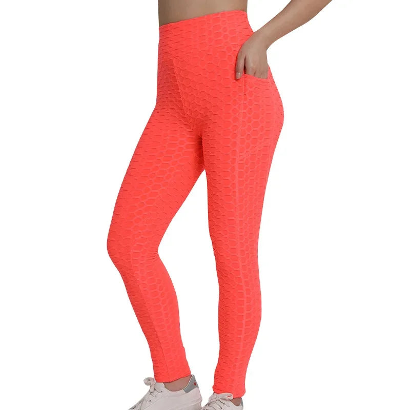 I YOGA High-waisted Bubble Butt Sports Leggings Cross-border Honeycomb Tightening Solid Color Pocket Fitness Trousers Yoga Pants
