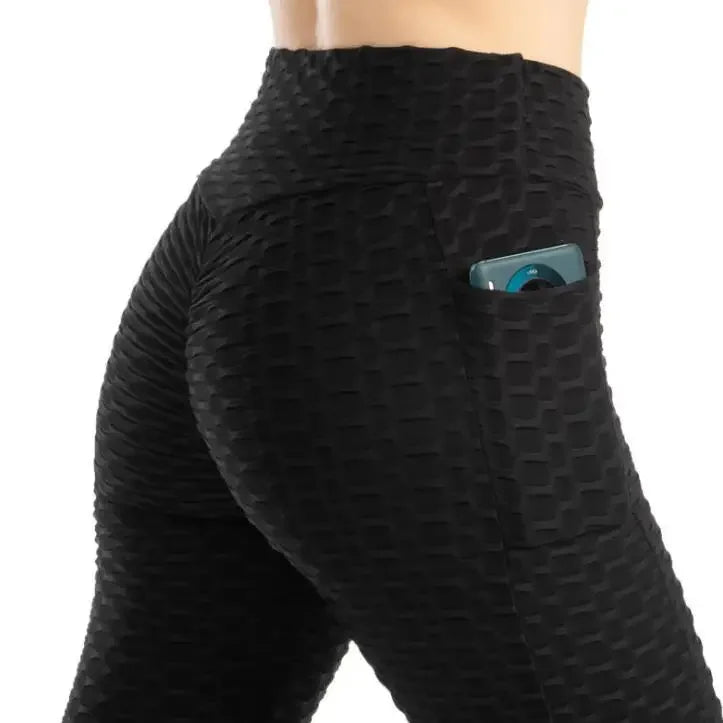 I YOGA High-waisted Bubble Butt Sports Leggings Cross-border Honeycomb Tightening Solid Color Pocket Fitness Trousers Yoga Pants