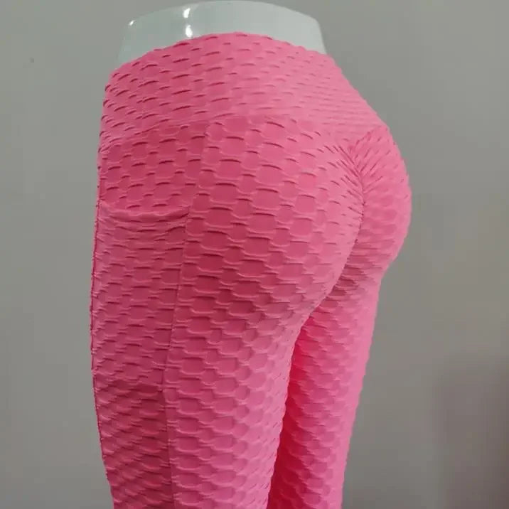 I YOGA High-waisted Bubble Butt Sports Leggings Cross-border Honeycomb Tightening Solid Color Pocket Fitness Trousers Yoga Pants