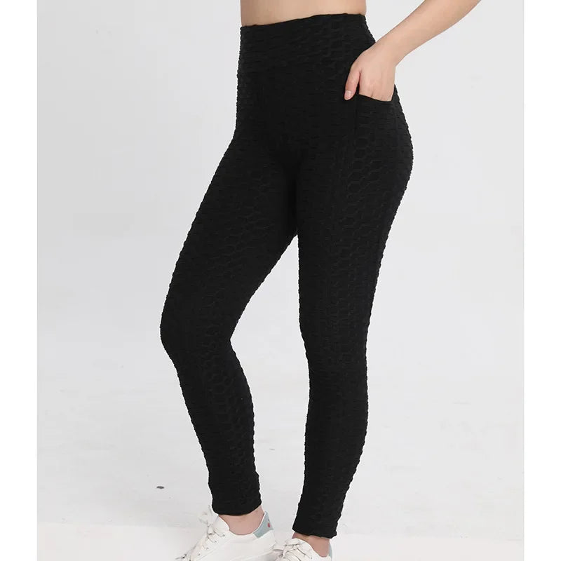 I YOGA High-waisted Bubble Butt Sports Leggings Cross-border Honeycomb Tightening Solid Color Pocket Fitness Trousers Yoga Pants