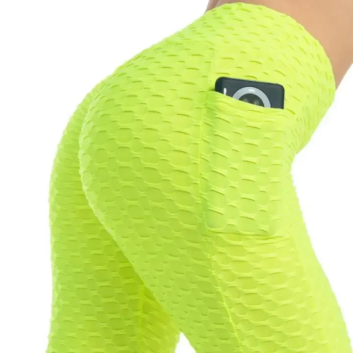 I YOGA High-waisted Bubble Butt Sports Leggings Cross-border Honeycomb Tightening Solid Color Pocket Fitness Trousers Yoga Pants