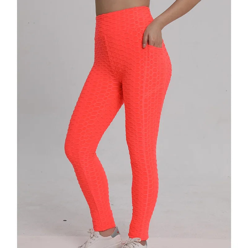 I YOGA High-waisted Bubble Butt Sports Leggings Cross-border Honeycomb Tightening Solid Color Pocket Fitness Trousers Yoga Pants