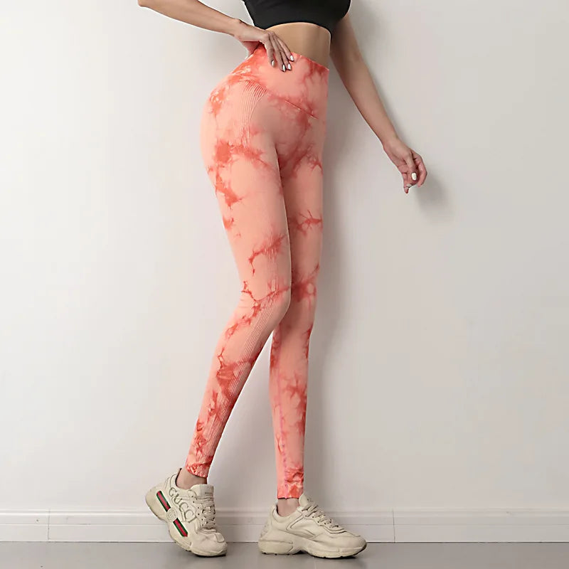 I YOGA Tie Dye Push Up High Waist Leggings Stretch Athletic Women Sexy Pants Casual Seamless Gym Knitting Leggings Femme