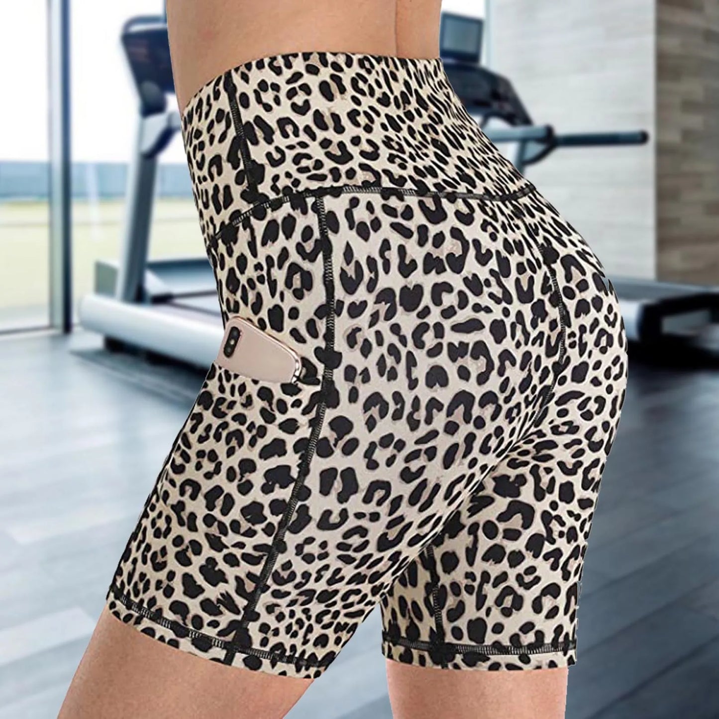 I YOGA Women shorts Leopard Snake print Leggings hip-lifting fitness shorts side pocket Tight hot pants Middle waist lady yoga pants