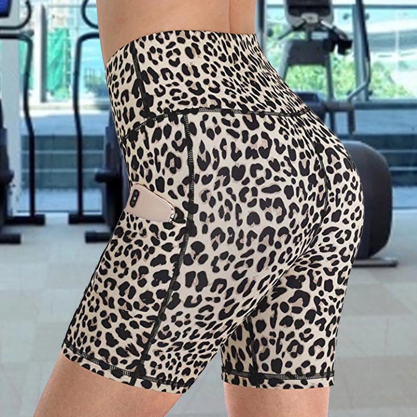 I YOGA Women shorts Leopard Snake print Leggings hip-lifting fitness shorts side pocket Tight hot pants Middle waist lady yoga pants