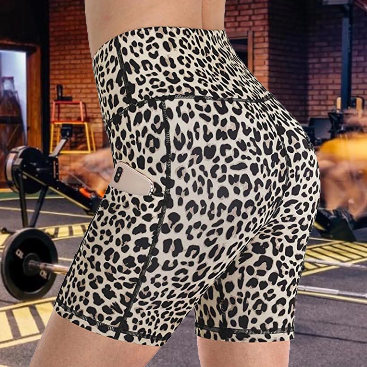 I YOGA Women shorts Leopard Snake print Leggings hip-lifting fitness shorts side pocket Tight hot pants Middle waist lady yoga pants