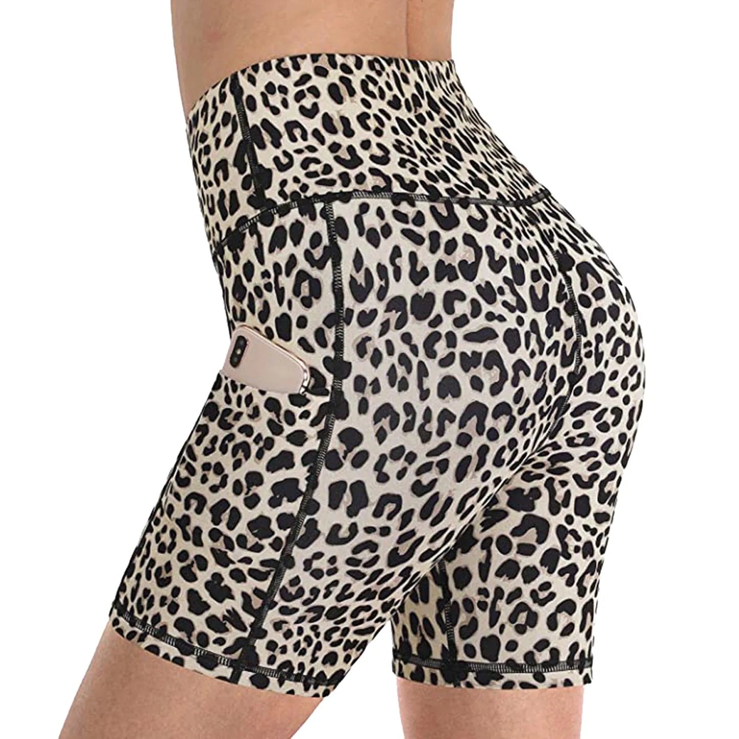 I YOGA Women shorts Leopard Snake print Leggings hip-lifting fitness shorts side pocket Tight hot pants Middle waist lady yoga pants