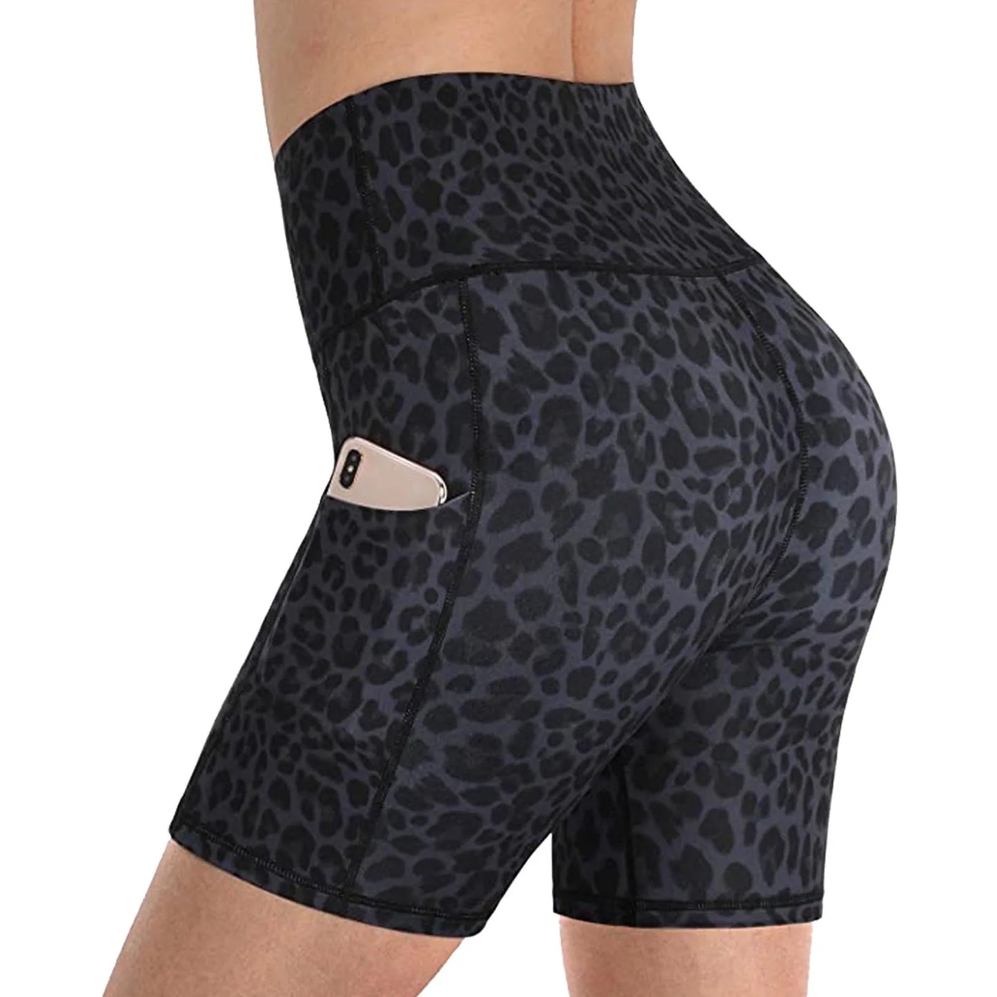 I YOGA Women shorts Leopard Snake print Leggings hip-lifting fitness shorts side pocket Tight hot pants Middle waist lady yoga pants