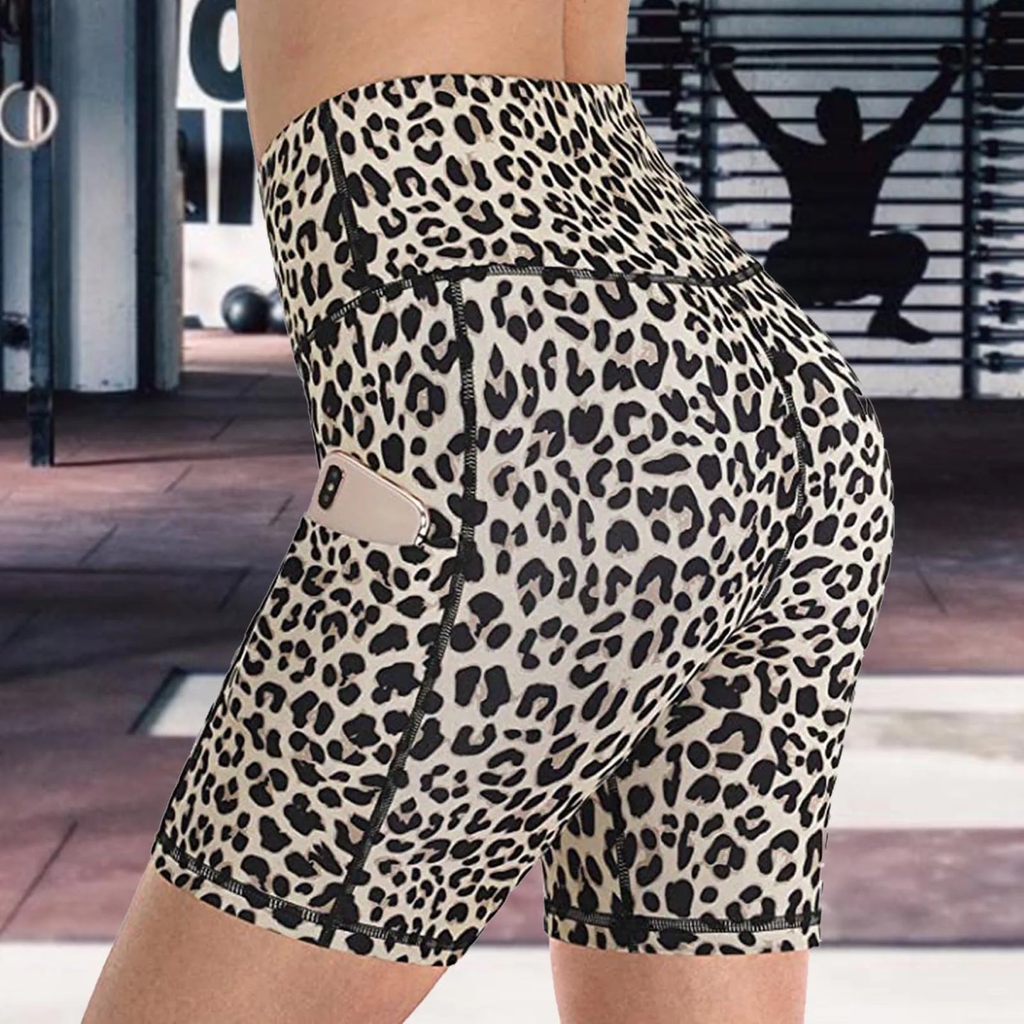 I YOGA Women shorts Leopard Snake print Leggings hip-lifting fitness shorts side pocket Tight hot pants Middle waist lady yoga pants