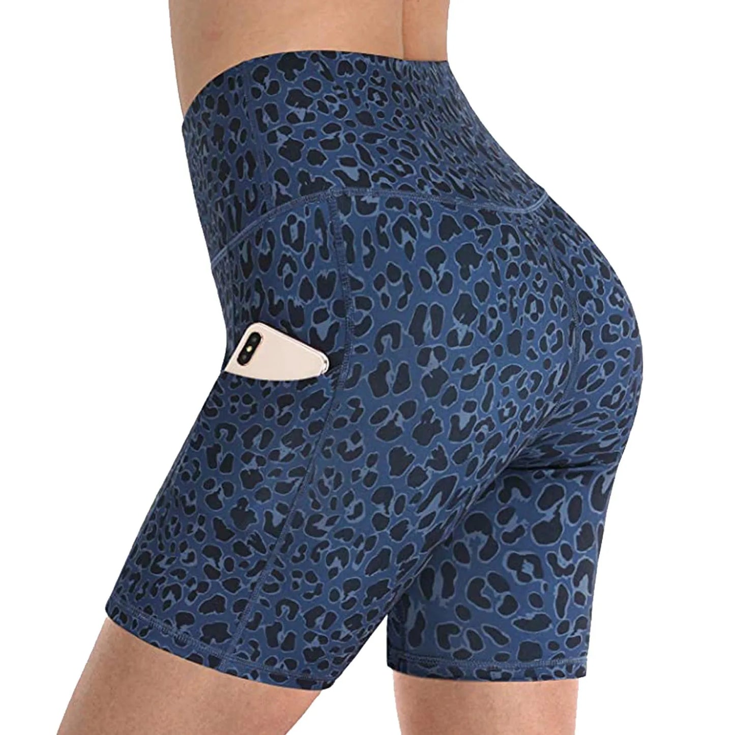 I YOGA Women shorts Leopard Snake print Leggings hip-lifting fitness shorts side pocket Tight hot pants Middle waist lady yoga pants