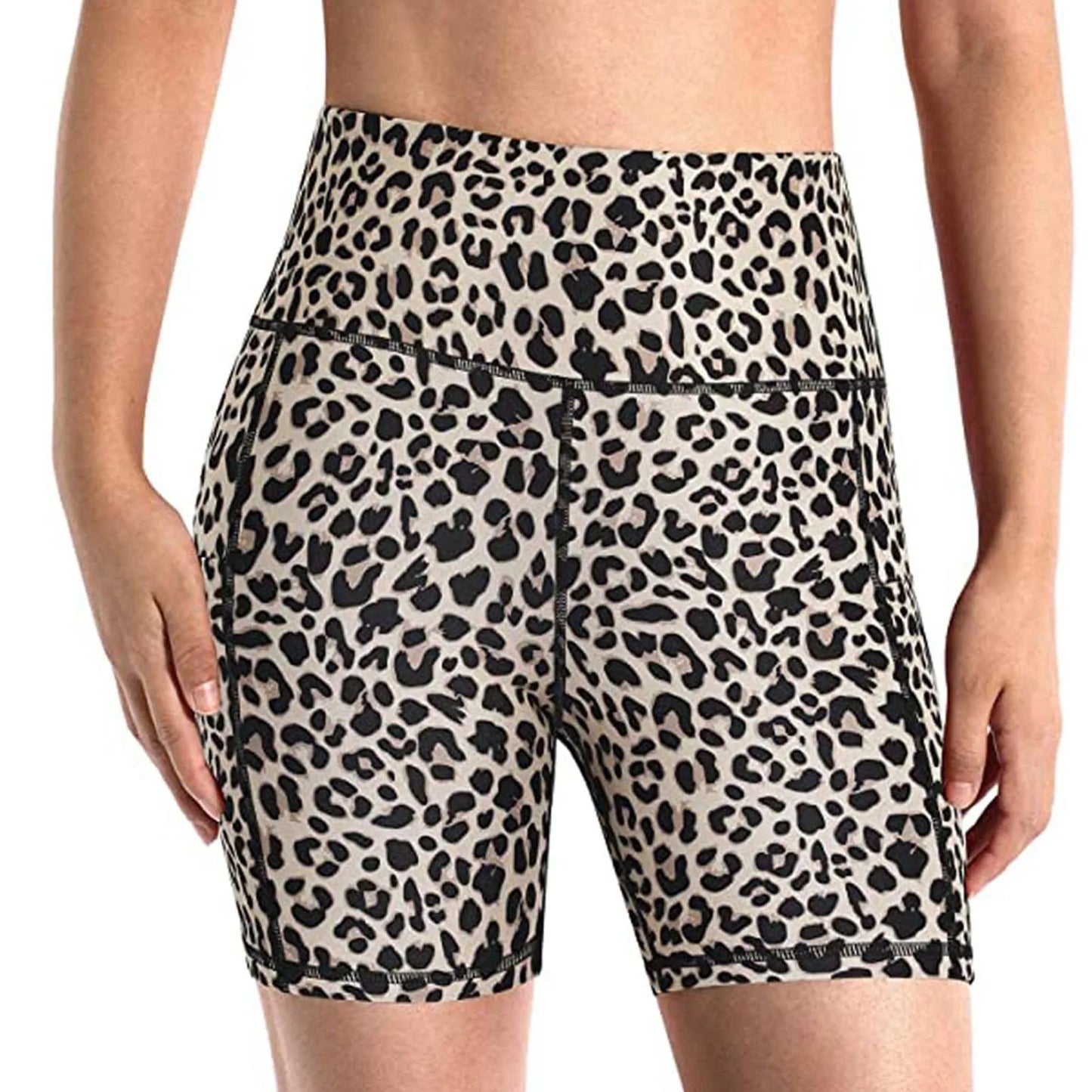 I YOGA Women shorts Leopard Snake print Leggings hip-lifting fitness shorts side pocket Tight hot pants Middle waist lady yoga pants