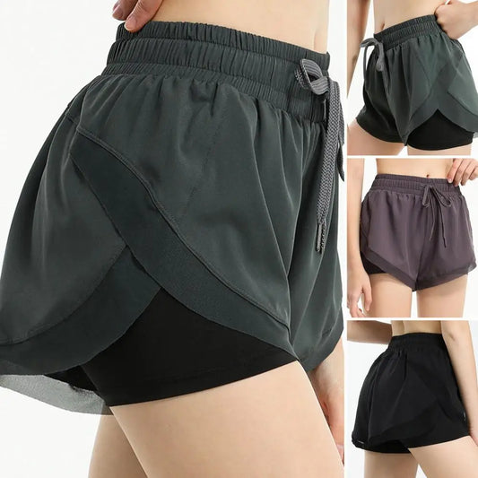 I YOGA Yoga Shorts Elastic Waist Lining Two Layers Sports Wear Sweatpants Sweat Absorption Quick Dry Fitness Shorts Jogging Clothes