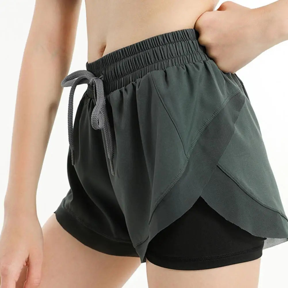 I YOGA Yoga Shorts Elastic Waist Lining Two Layers Sports Wear Sweatpants Sweat Absorption Quick Dry Fitness Shorts Jogging Clothes